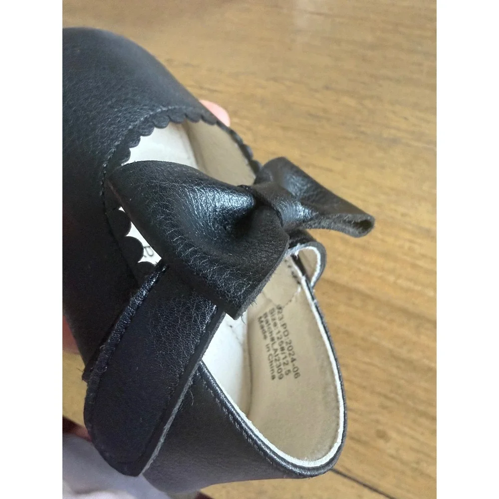 Felix & Felix Black Faux Leather Bow Mary Jane Crib Shoes Toddler Infant Size 5